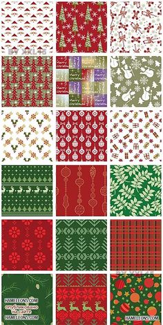 many different patterns are shown in red, green and white