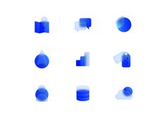 blue abstract shapes are arranged on a white background