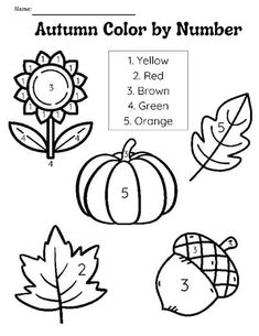 an autumn color by number worksheet