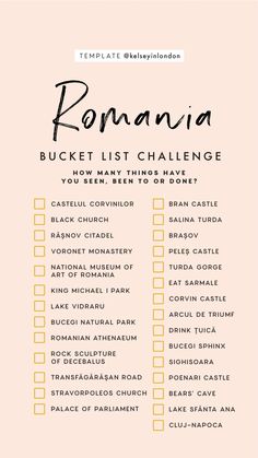 the roman bucket list is shown on a pink background with black and white writing in it