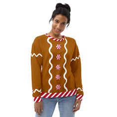 Gingerbread Ugly Sweater, Casual Festive Sweatshirt For Fall, Casual Fall Festive Sweatshirt, Peppermint Christmas Party, Gingerbread Sweatshirt, Gingerbread Outfit, Gingerbread Sweater, Christmas Sweatshirt Ideas, Secret Santa Christmas Gifts