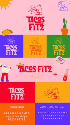 the different font and numbers are displayed in this graphic art printable poster for tacos fiz