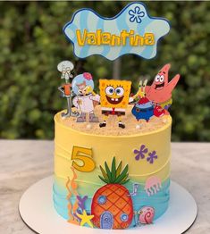 a spongebob themed birthday cake with the name valeithha written on it