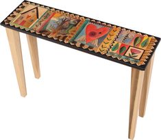 Sticks handmade console table with colorful life icons Painted Table Tops, Sticks Furniture, Accent Sofa, Artistic Furniture, Painted Chairs, Diy Sofa, Funky Painted Furniture, Funky Furniture, Design Del Prodotto