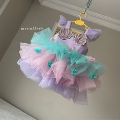 This eye-catching hair accessory is sent as a gift along with the dress💕. When ordering, please specify your baby's waist, chest and shoulder-knee measurements. ️Made from soft cotton lining. It has a zipper on the back, easy and convenient to use. 💕 ️Handmade dresses specially sewn for your baby. 👉🏻 You can leave a message for more questions. A very dense layer of tulle has been used, it is quite fluffy, 💕 Personalized color options are available, you can have it personalized.          ✈️ Mermaid Party Dress, Costume Mermaid, First Birthday Dress, Ariel Dress, First Birthday Dresses, Dress Mermaid, Dresses Mermaid, Mermaid Costume, Birthday Dress