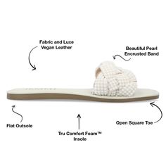 The Railley sandal by Journee Collection is sure to be a favorite in your summer wardrobe. With their 4 mm Tru Comfort Foam� insole vegan leather materials pearl details and braided design this breezy look leaves an impression. As a bonus they are a slide/slip-on style to make a perfect grab-and-go shoe. Adjustable Flat Synthetic Sandals, Cream Synthetic Sandals For Summer, Adjustable Flat Heel Synthetic Sandals, Cream Sandals With Branded Insole For Beach, Adjustable Synthetic Flat Heel Sandals, Cream Synthetic Sandals For The Beach, Cream Synthetic Sandals For Beach, Adjustable Cream Summer Sandals, Casual Off White Round Toe Sandals