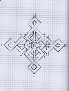 a drawing of a cross made out of squares and lines on graph paper with the words,