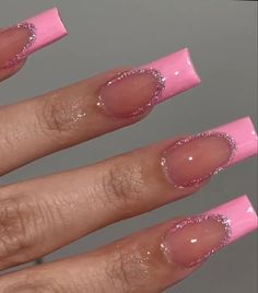 Fancy Pink Nail Designs, Cute French Tip Nails Square, Pink Prom Nails Coffin, Pink And French Nails, Medium Size Nails Acrylic Square, Light Pink Nail Ideas Acrylic, Pink French Tip Designs Acrylic, French Tip Acrylic Ideas, Nails Inspo For Birthday