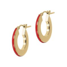 Bianca Milano Gold-Plated Sterling Silver Enamel Hoop Earrings  Give your favorite hoops an upgrade by adding a pop of color with enamel.        Approx. 3/4"L x 1/16"W     Stamped .925 sterling silver; gold plating     Round hoops with flat sides     Pierced with snap bar closures Red Enamel Hoop Earrings For Gifts, Small Hoop Yellow Gold Enamel Earrings, Red Round Enamel Earrings, Nickel-free Enamel Round Hoop Earrings, Nickel-free Orange Enamel Earrings, Silver Enamel, Gold Plated Sterling Silver, Color Pop, Gold Plate