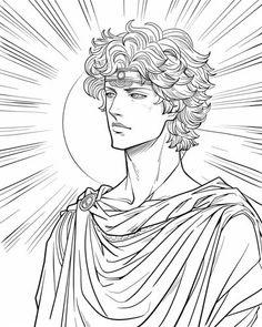 coloring page of the greek sun god, Apollo Ares Greek God Art, Greek Gods Drawing, Ancient Greek Drawing, Greek Sketches, Rome Mythology, Poseidon Drawing