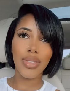 Bluntcut Bob Quick Weave, Side Part Bob With Swoop, Hairstyles For Round Faces Black Women, Relaxed Bob Black Women, Side Part Bob Weave Leave Out, Flipped Out Bob, Side Part Bob Weave, Bobs On Black Women Real Hair, Natural Hair Blowout Styles