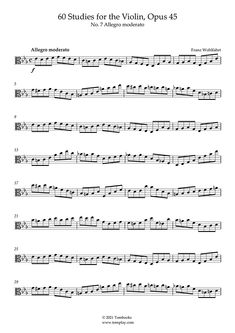 sheet music for violin with the words'60 studies for the violin, ops 45 '