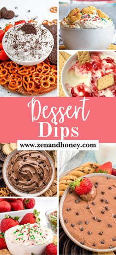 dessert dips with chocolate, strawberries and pretzels