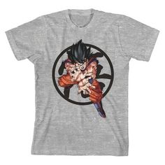 Show off your fandom for the awesome anime series in this vibrant tee! This fun t-shirt showcases a large, colorful graphic of your favorite DBZ character, Goku, on the front. This comfy shirt is made of a high-quality cotton and polyester, and is professionally printed to ensure long-lasting color and print quality. It can be machine washed in cold water with like colors, and tumble dried on low for easy and convenient care. The Dragon Ball Z Goku w/ Symbol Graphic Youth Boy’s Athletic Heather Dragon Ball Z Goku, Dbz Characters, Comfy Shirts, Awesome Anime, The Dragon, Shirt Price, Dragon Ball Z, Cool T Shirts, Dragon Ball