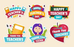 teacher's day stickers in various shapes and sizes, including thank you teachers