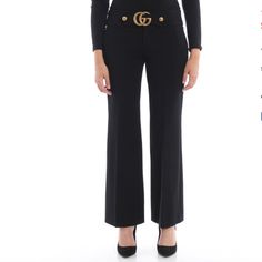 Description Black Pleat-Front Flared Trousers From Gucci. Zip, Hook, Button And Snap Fastenings. Metal Logo. 2 Inset Pockets At Front. 2 Button Pockets At Rear. Antiqued Gold-Tone And Silver-Tone Metal Hardware.Description Composition / Capacity Viscose Polyamide Elastane Acetate Silk. Made In Italy. Gucci Pants, White Chinos, Gucci Floral, Slacks For Women, Velvet Trousers, Flared Trousers, Gucci Gucci, Wool Trousers, Straight Trousers