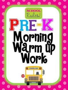 a pink book cover with the words prek morning warm up work