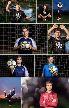 a collage of soccer players posing with their balls