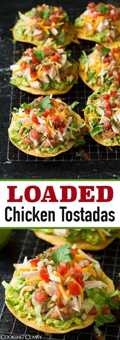 loaded chicken tostadas on top of a grill