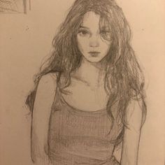 a pencil drawing of a girl with long hair