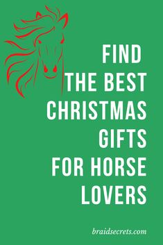 the words find the best christmas gifts for horse lovers on a green background with red and white lettering