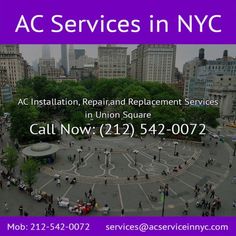 an aerial view of a city square with the words ac services in nyc