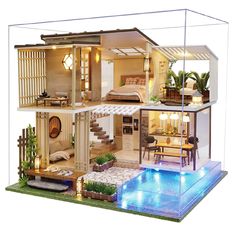 PRICES MAY VARY. 【DIY Dollhouse Kits --A Handmade Toy,Collection and Home Decor】Doll house needs to be assembled by yourself.We send in parts.suitable for over 14 years.This wood model kits will make you fall in love with arts and crafts. Even if you are a beginner, follow the English Manual to do it step by step will not be too hard. You can give yourself a plan, spend an hours a day to assemble it, not only develop good habits, but also make a surprise toy house and you will get a great sense Ideas De Piscina, Wooden Dollhouse Kits, Wooden Crafts Diy, Construction Lego, Villa Style, Dollhouse Miniatures Diy, Diy Building, Diy Holz, Duplex House