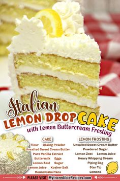 an advertisement for a lemon cake with white frosting on the front and back cover