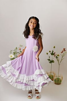 Serendipity Clothing Purple Flutter Maxi Twirl Dress w/Eyelet Rosette **includes white rosette, removable**. PRE-ORDER item, please review pre-order information below. Sizing: Serendipity Clothing fits true to size. If you would like a personal measurement, please contact our shop at 214-517-0882 or amanda@southernsweetchildren.com PRE-ORDER: This item is for pre-order only. Secure your size by placing a pre-order for this item. We will ship your items promptly when they arrive at our shop. Our Fitted Ruffles Twirl Dress For Garden Party, White Ruffled Twirl Dress For Spring, White Flutter Sleeve Twirl Dress With Ruffles, White Twirl Dress With Ruffles And Flutter Sleeves, White Ruffled Twirl Dress For Dress-up, White Summer Twirl Dress With Ruffles, Kids Maxi, Twirl Dress, Children's Boutique