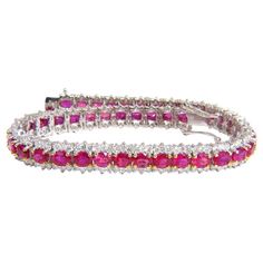 13.81 Carat Bright Vivid Red Natural Ruby Tennis Bracelet 14 Karat Three-Row For Sale Bracelet Tennis, Ruby Bracelet, Jewelry Accessories Ideas, Expensive Jewelry, Sapphire Bracelet, Tennis Bracelet Diamond, Bracelet Crafts, Gems And Minerals, Natural Sapphire