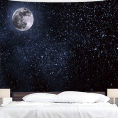 an image of a night sky with stars and the moon in the distance wall mural