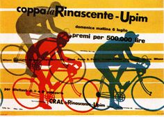 a poster with two men riding bikes in different colors