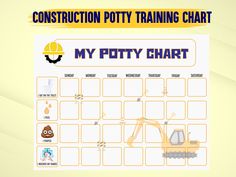 a construction potty training chart with the words my potty chart written on it