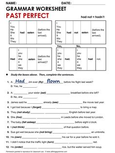 an english worksheet with words and pictures to describe the past perfect tenses