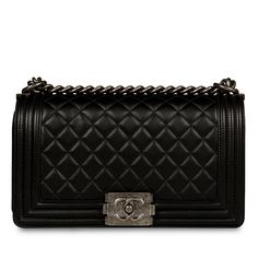 Chanel presents one of its highly-acclaimed and most sought after bags, the Chanel Boy Bag in size Old Medium in the wonderful and classic Boy Bag Combination of Black?ÿLambskin Leather and Ruthenium Hardware. As designed by Karl Lagerfeld, the Boy Bag collection was established to embody boyish charm and femininity. SPL Exterior   Black?ÿQuilted Lambskin?ÿLeather Old Medium size CC push-lock Antique Ruthenium?ÿhardware  Chain-link strap Immaculate condition - minimal/no sign of use   Serial number 22XXXXXX -?ÿYear of Production 2016/17  Interior   Black?ÿfabric grosgrain lining Single storage compartment  One large slip pocket Immaculate condition - no stains/marks  Full set - sold with dustbag, box and ity card  SPL  Height 15cm  Width 25cm  Depth 9cm Bag Collection, Chanel Boy, Timeless Handbag, The Boy, Black Quilt, Chanel Black, Exclusive Bag, Chanel Boy Bag, Leather Mini