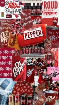 a collage of various items including sodas and pepper