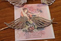 vintage inspired rhinestone Angel Wings hair pins head piece veil two pcs- one pair Angel Wings Hair, Steampunk Wedding Dress, Flapper Wedding, Halter Wedding, Wedding Hair Jewelry, Vintage Veils, Hair Jewellery, Wedding Dresses Beaded, Wedding Dresses Photos