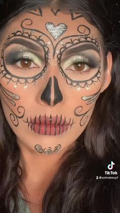 Dia De Muertos Makeup For Women, Easy Calavera Makeup, Dawn Of The Dead Makeup, Skeleton Makeup Day Of The Dead, Day Of The Day Makeup, Sugar Skull Easy Makeup, Day Of The Dead Make Up Ideas, Black And White Sugar Skull Makeup, Day If The Dead Makeup Easy