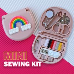 the sewing kit is in its pink case