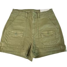 American Eagle Hi Highest Rise 90's Boyfriend Shorts Size 2 Olive Green New Cotton/Polyester/Spandex Approximate Measurements: 13" Across At The Waist Laying Flat 10.5" Rise 3" Inseam New With Tags! $59.95 Retail Smoke Free Home. High Rise Utility Bottoms With Built-in Shorts, High Rise Casual Cargo Shorts With Built-in Shorts, Relaxed Fit High-waisted Utility Shorts, Fitted Utility Style Shorts, High Rise Cotton Cargo Shorts, High Rise Cotton Utility Cargo Shorts, High Waist Utility Shorts With Built-in Shorts, High Rise Cotton Cargo Shorts In Utility Style, High Rise Utility Shorts With Side Pockets