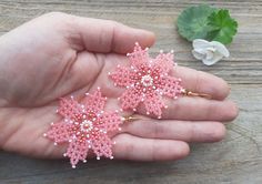 Flower Beaded Earrings, Boho Wedding Jewelry, Earrings Flower, Oct 11, Pink Earrings, Coral Pink, Beaded Flowers, Earrings For Women, Boho Wedding