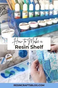 how to make a resinin shelf with blue and white paint