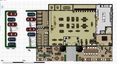 an office floor plan with several tables and chairs