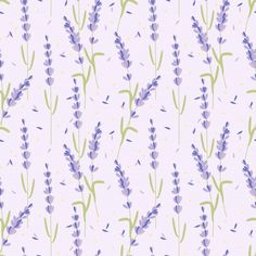 a pattern with lavender flowers on a white background