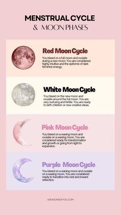 the moon cycle and its phases in different colors, sizes, and shapes with text below it