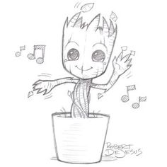 a drawing of a baby groote in a pot