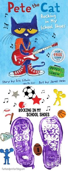 pete the cat rockin'in my school shoes book cover with an image of a guitar