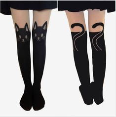 Cute Cat Leggings on Luulla Middle School Fashion, Tattoo Tights, Patent Leather Leggings, Black Flared Leggings, Lululemon Black Leggings, Cat Leggings, Quoi Porter, Cat Socks, Leggings And Socks