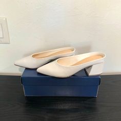 Versatile 2” Heel, White Color Goes With Everything , Comfortable Chunky Heel, Easy To Walk, Pointed Toes Elongate Legs. Great With Cropped Pants And Skirt. White Leather Kitten Heels, Medium Width, White Kitten Heels For Office Wear In Summer, White Kitten Heels For Office And Summer, White Pointed Toe Block Heels For Office, Chic White Block Heels For Work, White Low Heel Block Heels In Synthetic, White Synthetic Block Heels, White Synthetic Low Block Heels, Elegant White Synthetic Kitten Heels