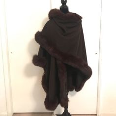 Chocolate Brown Wool Shawl Trimmed In Real Fox Fur. Fur And Fabric In Excellent Condition. Wool Shawl, Fox Fur, Dream Wardrobe, Chocolate Brown, Limited Time, Shawl, Fox, Jackets & Coats, Jackets For Women